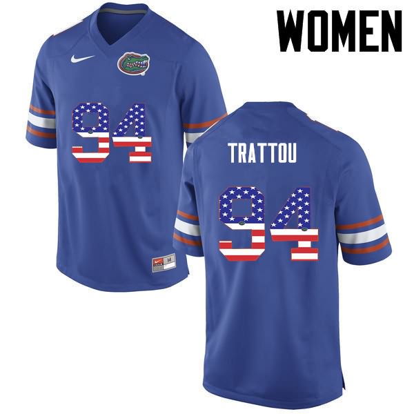 Women's NCAA Florida Gators Justin Trattou #94 Stitched Authentic USA Flag Fashion Nike Blue College Football Jersey ILO5765BU